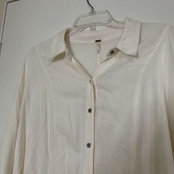 Free People ivory button down long sleeve collared popover tunic shirt Large - Picture 6 of 8